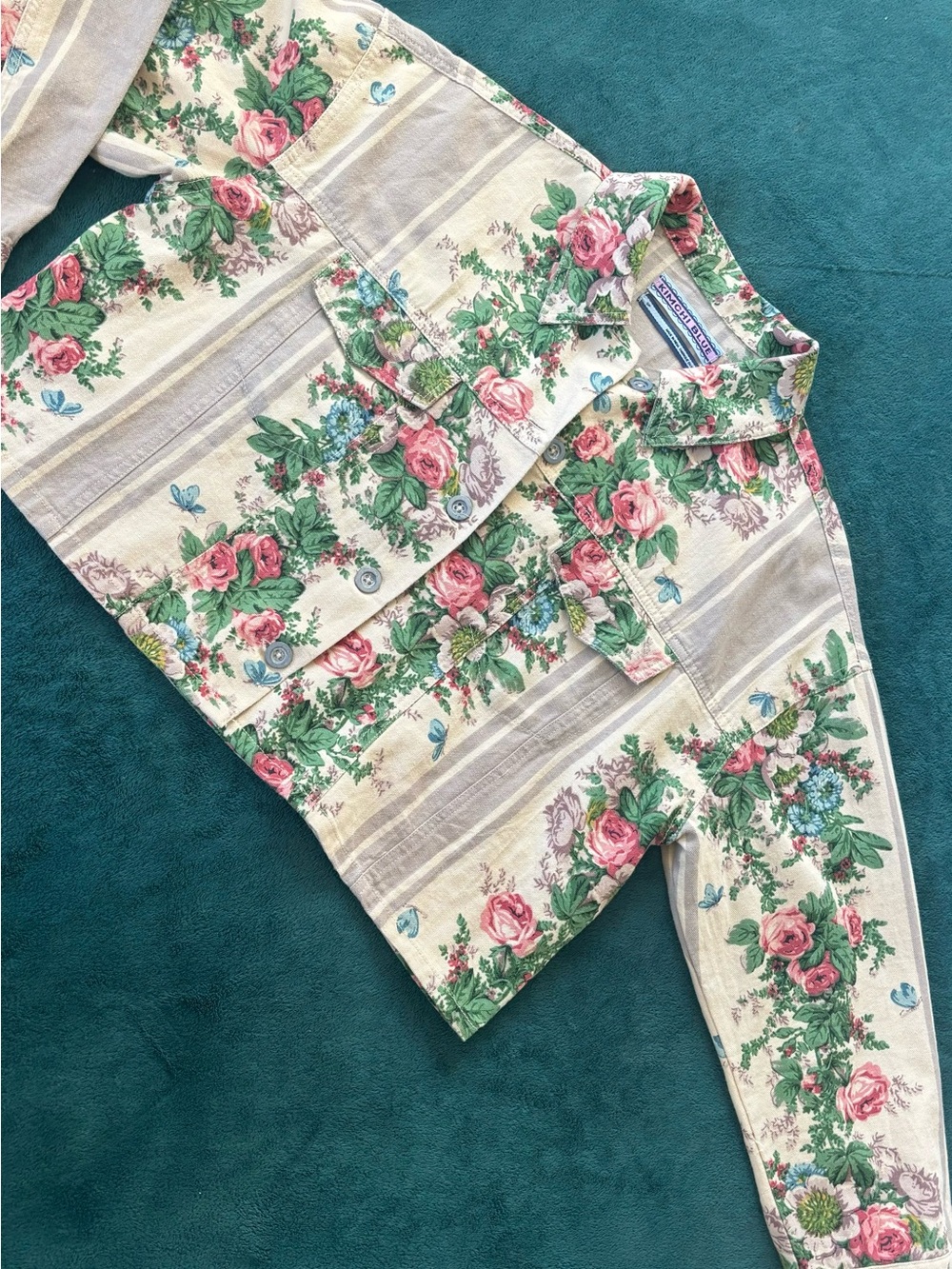 Anthropologie Floral Button-Front Jacket in Pink & Green